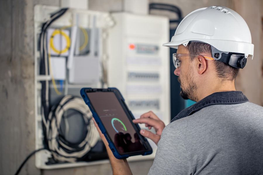 energy management male engineer tablet